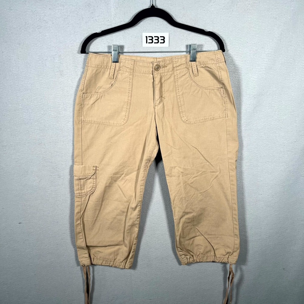 Lucky Brand Dungarees Cargo Pants Womens 4/27 Beige Cotton Drawstring Hem Hiking